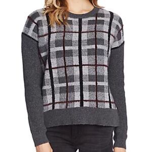 VINCE CAMUTO Plaid Eyelash Sweater